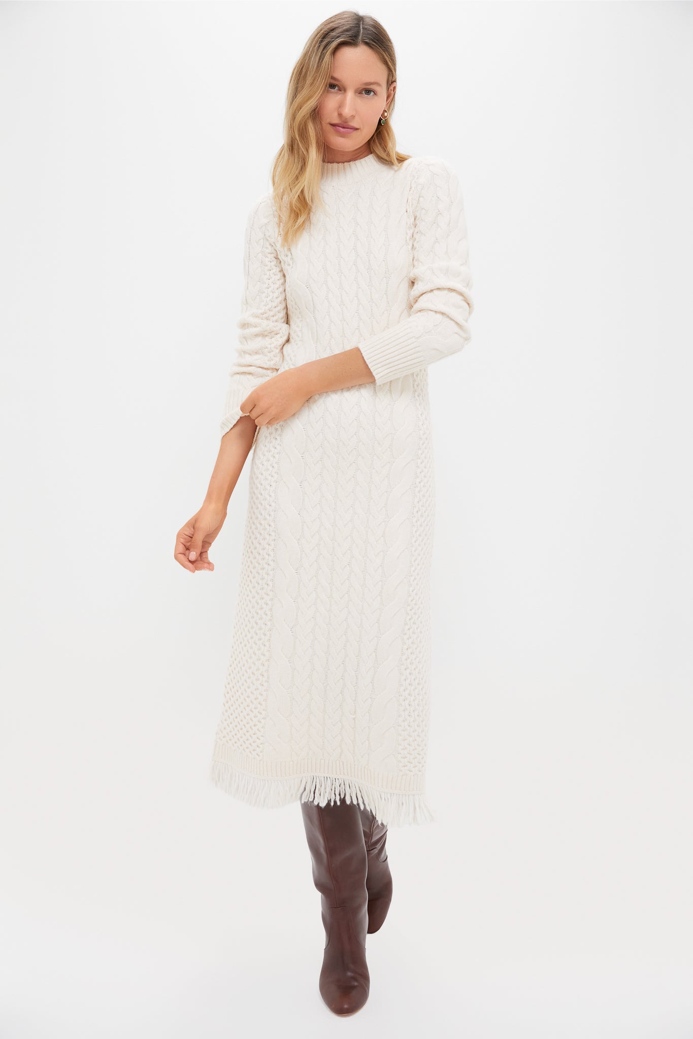 Cream Freya Fringe Sweater Dress