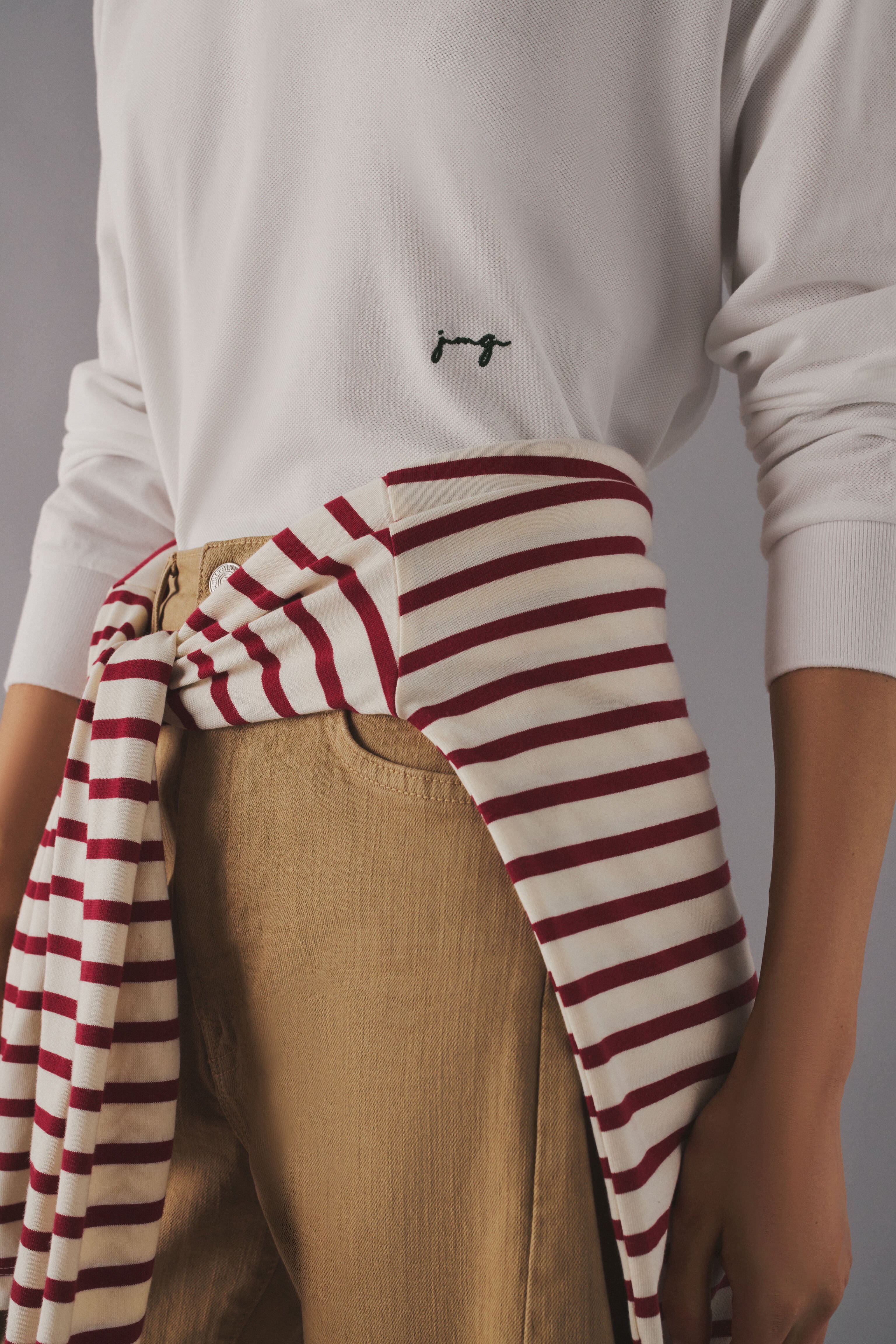 White Long Sleeve Pique Holmes Boyfriend Polo