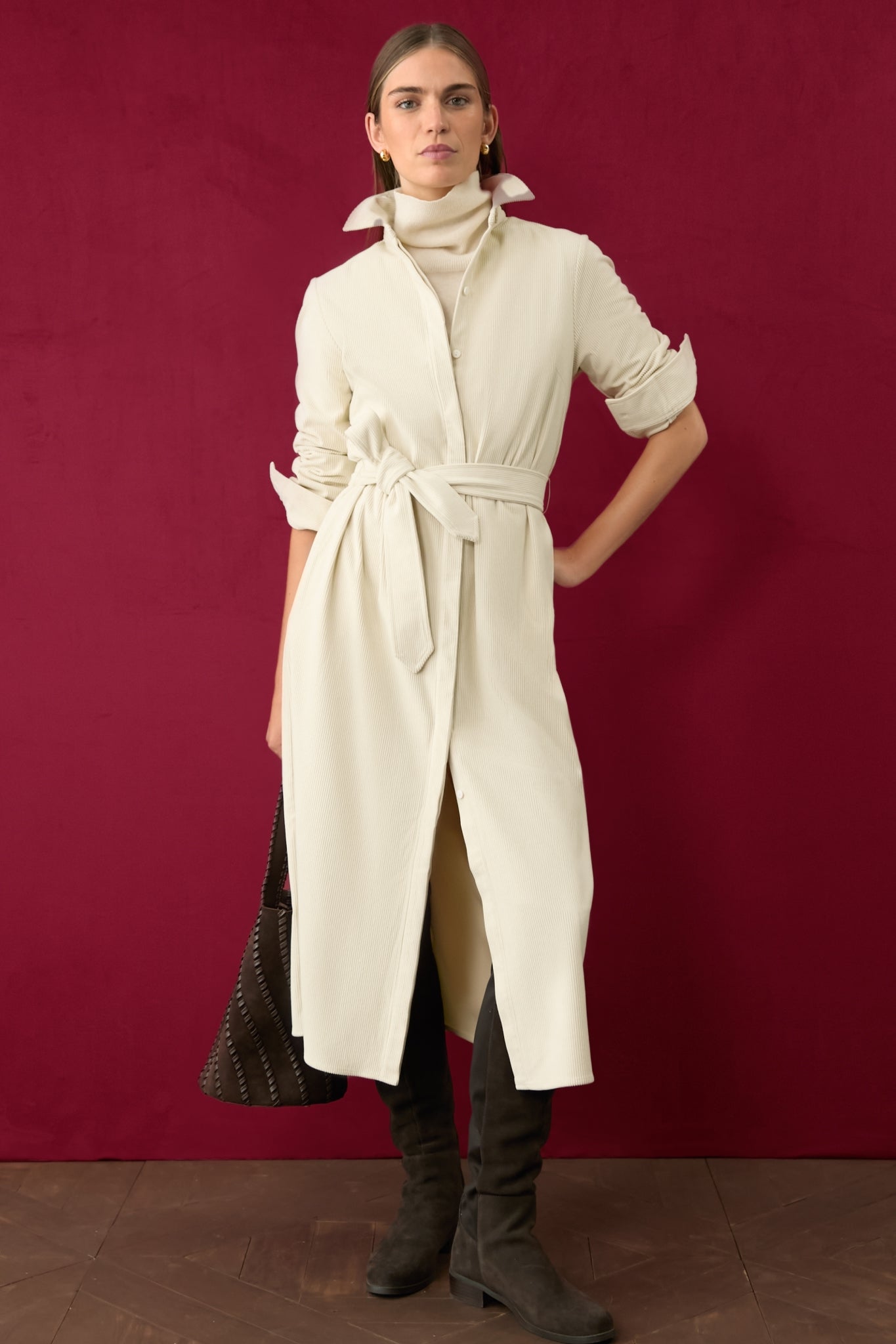Cream Wide Wale Corduroy Tara Shirt Dress