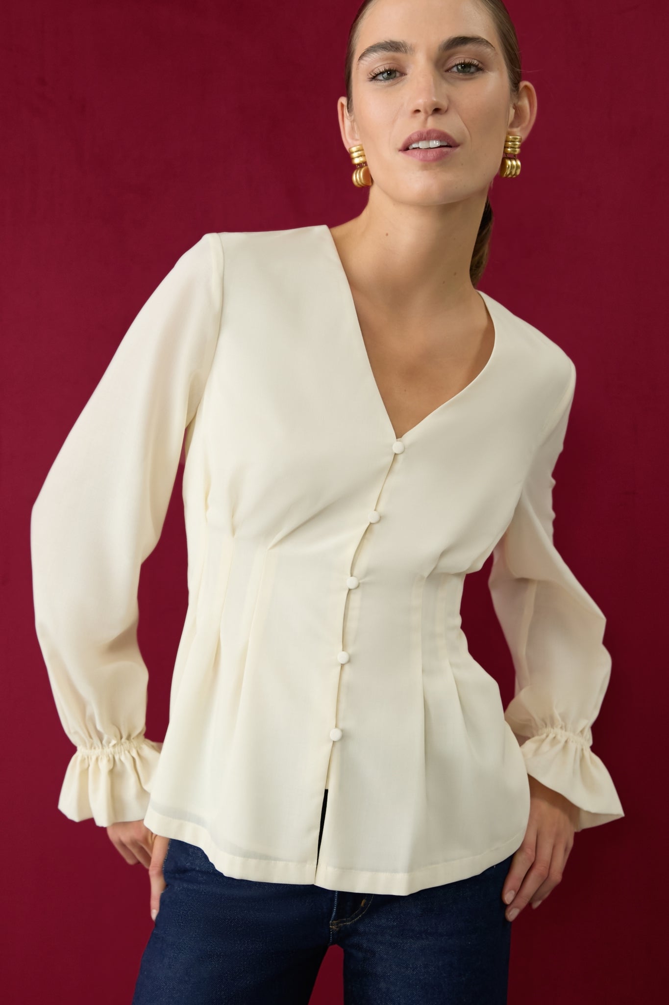 Ivory Wool Chiffon Madison Blouse