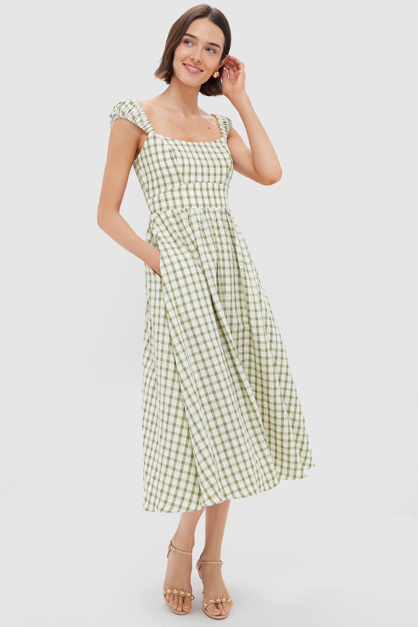 Sage Gingham Seersucker Amy Dress
