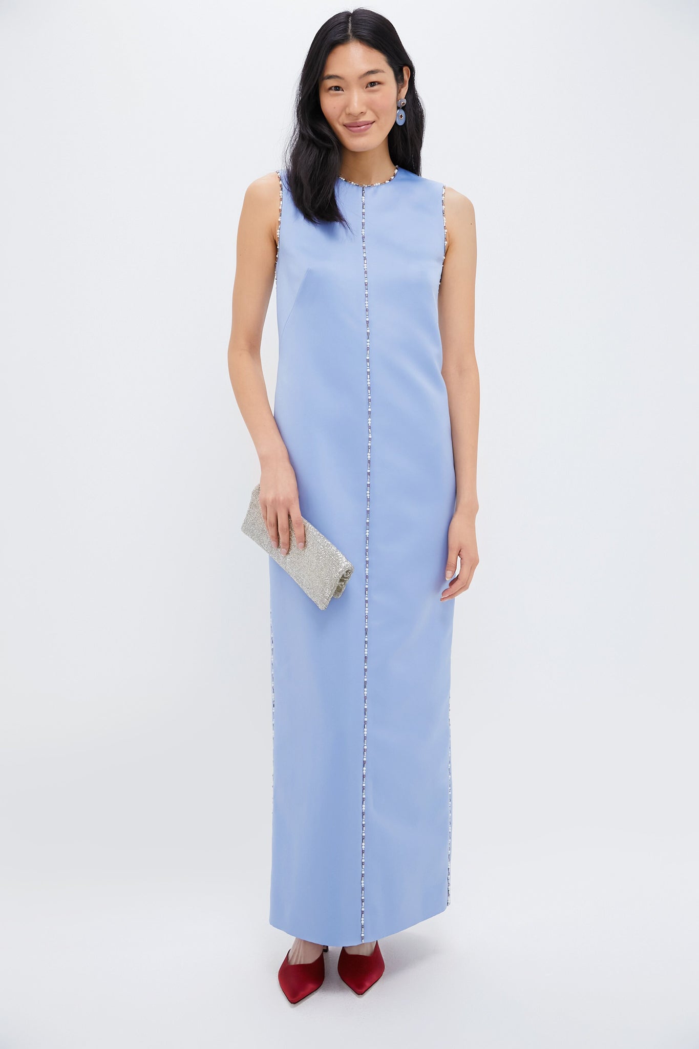 Baby Blue Amon Embroidered Doppio Satin Dress