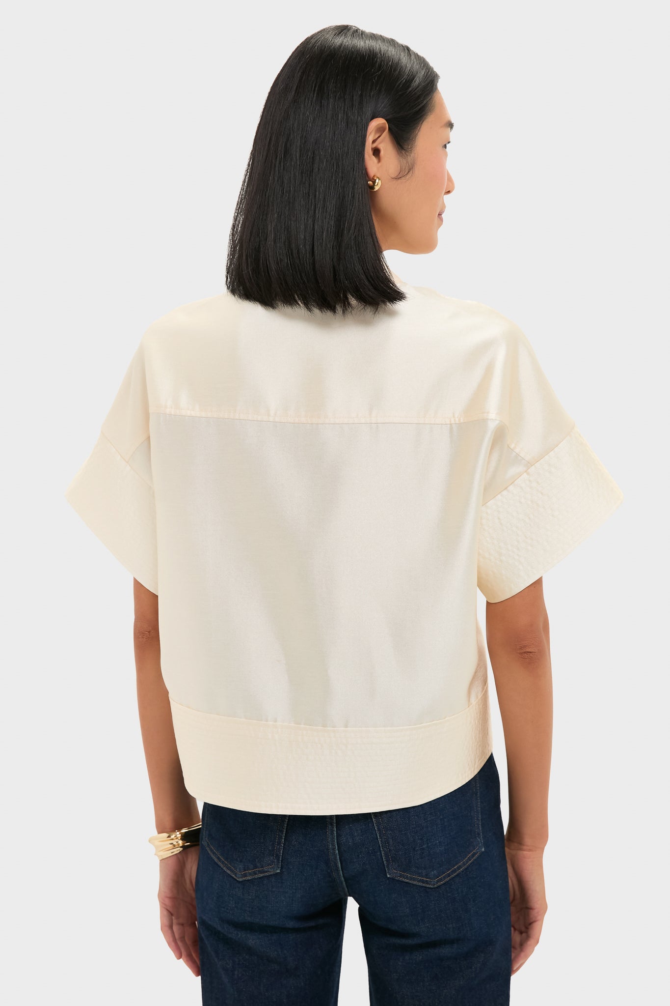 Winter White Dupioni Trapunto Stitch Sofia Shirt