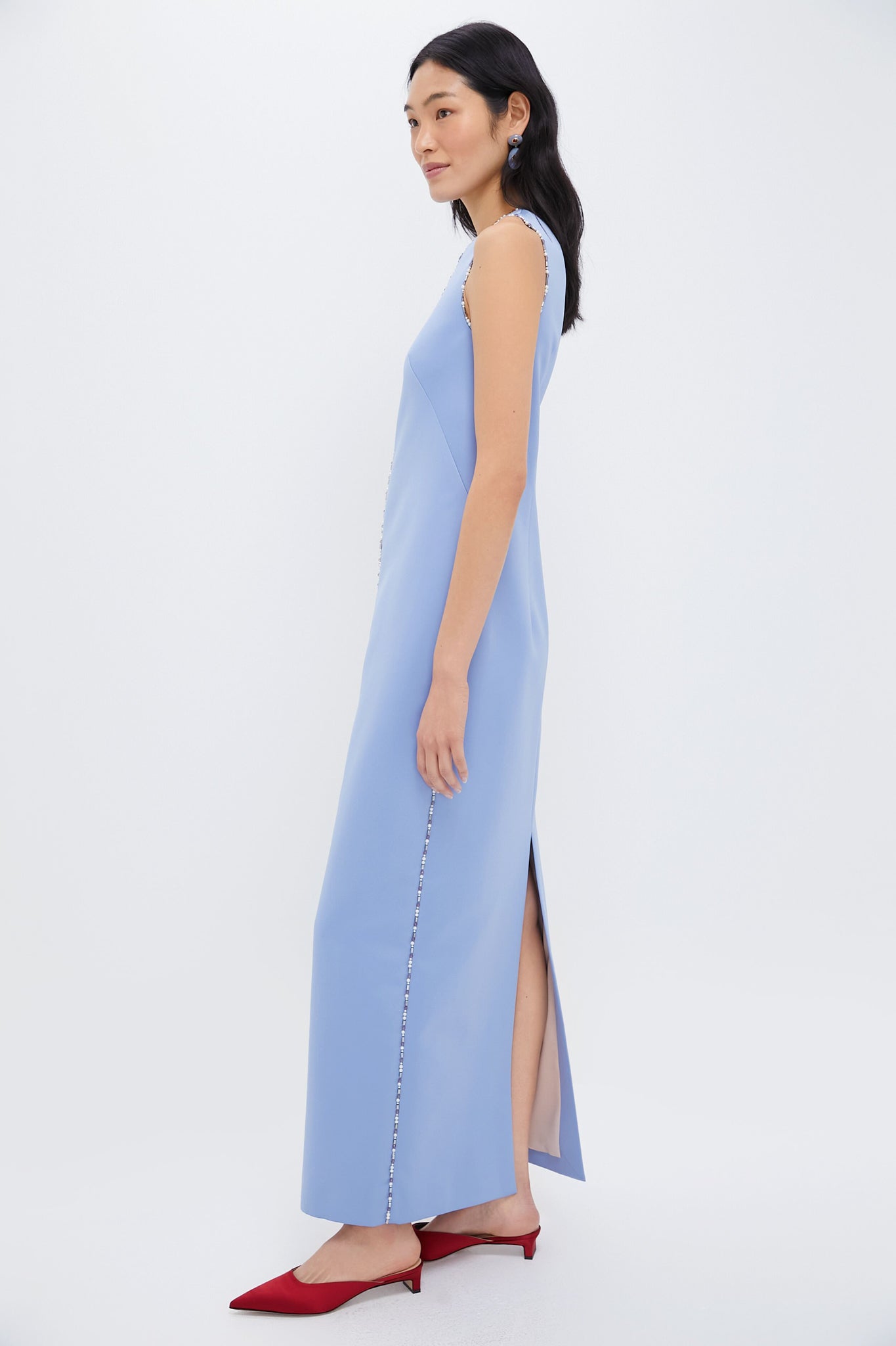 Baby Blue Amon Embroidered Doppio Satin Dress