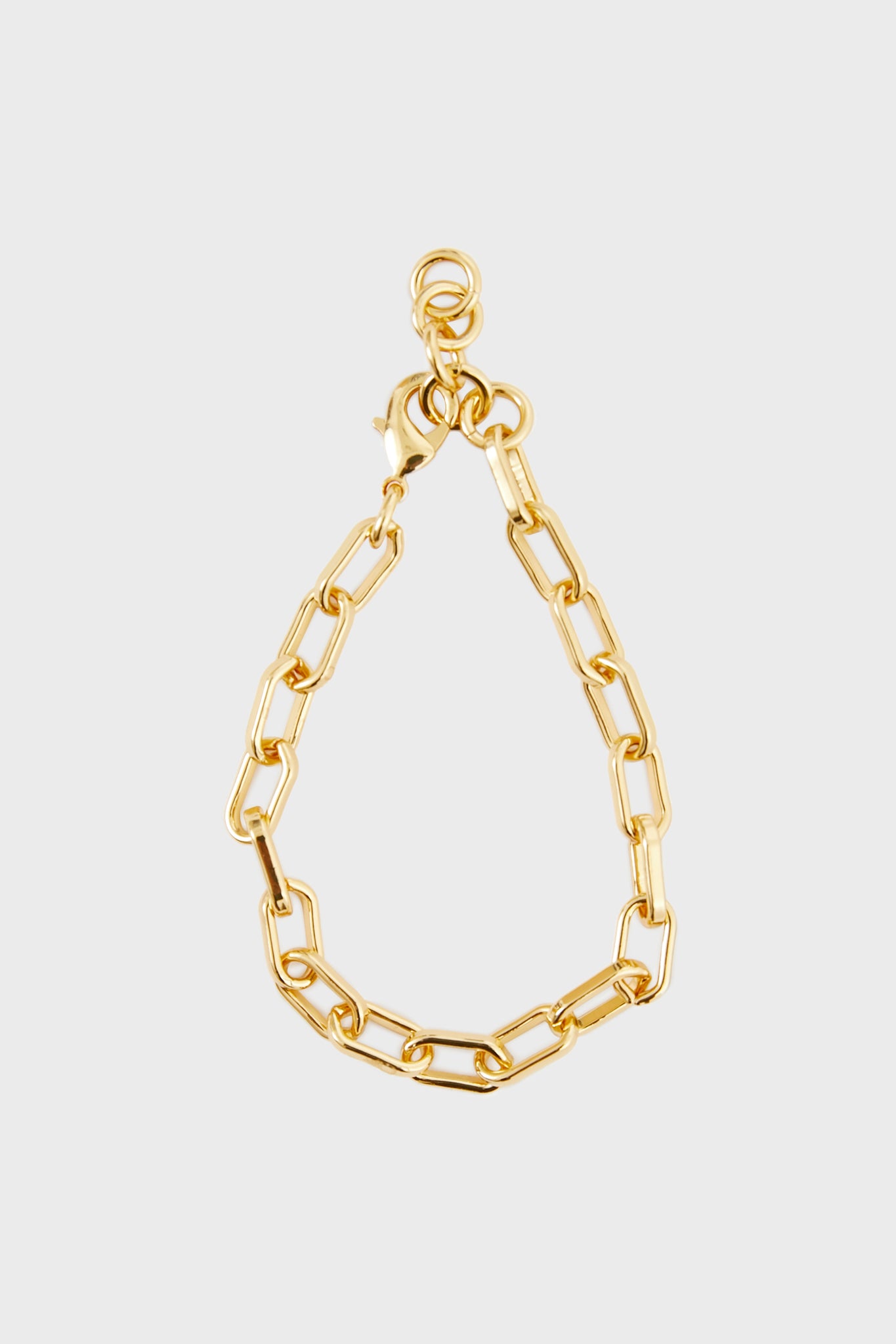 Tuckernuck Jewelry Gold Paperclip Chain Link Bracelet features large rectangular links, a lobster clasp, and a 14k gold plated finish.
