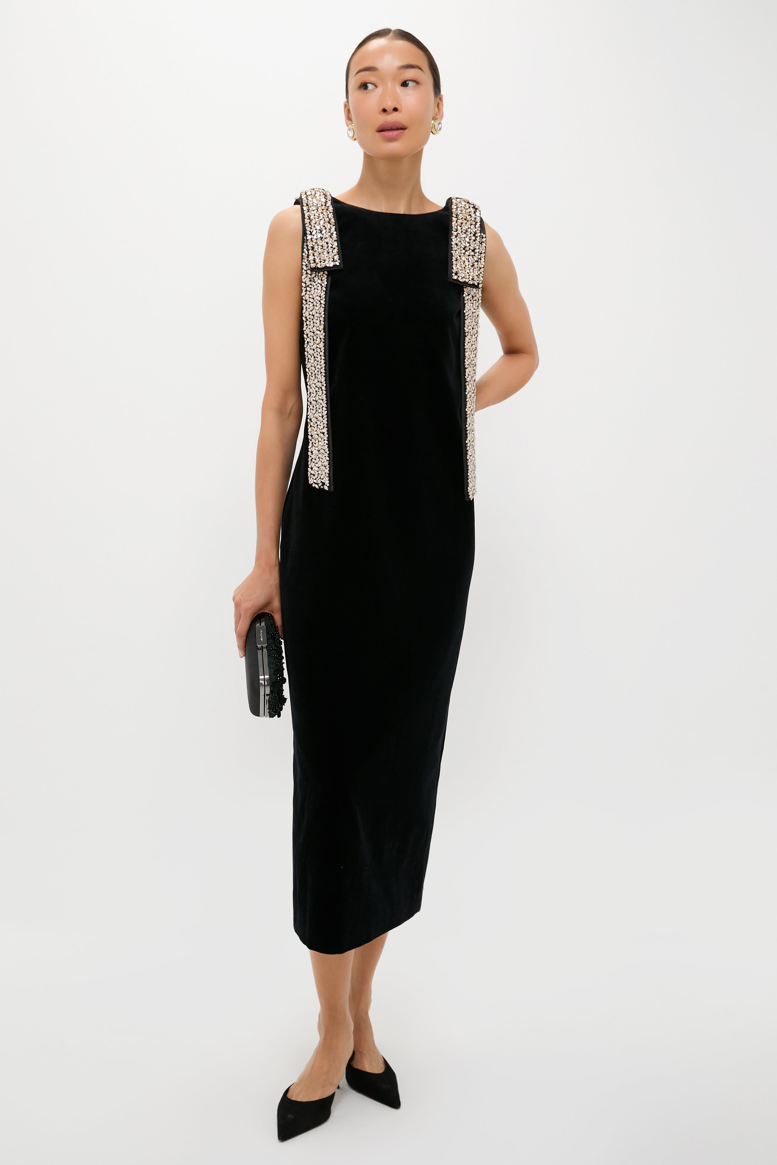 Black Velvet Embellished Viola Dress