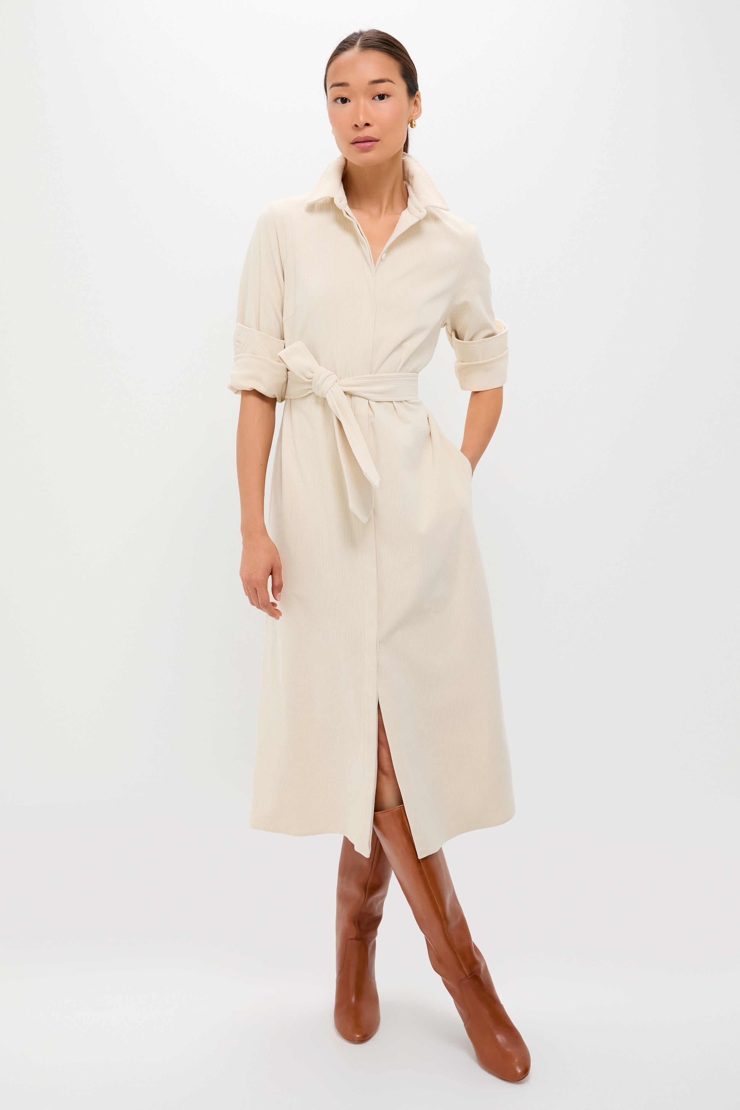 Cream Wide Wale Corduroy Tara Shirt Dress