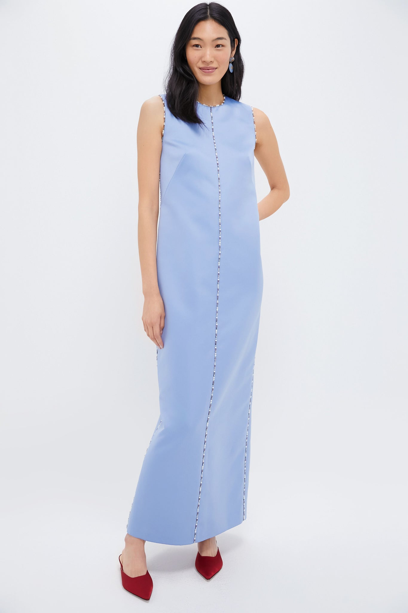 Baby Blue Amon Embroidered Doppio Satin Dress
