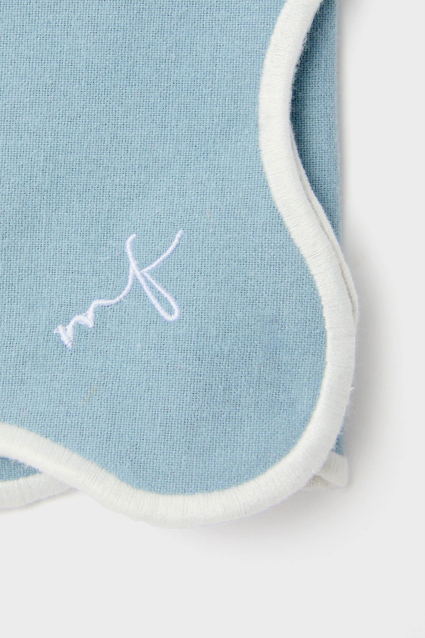 Dusty Blue and White Embroidered Scalloped Napkins Set of 4