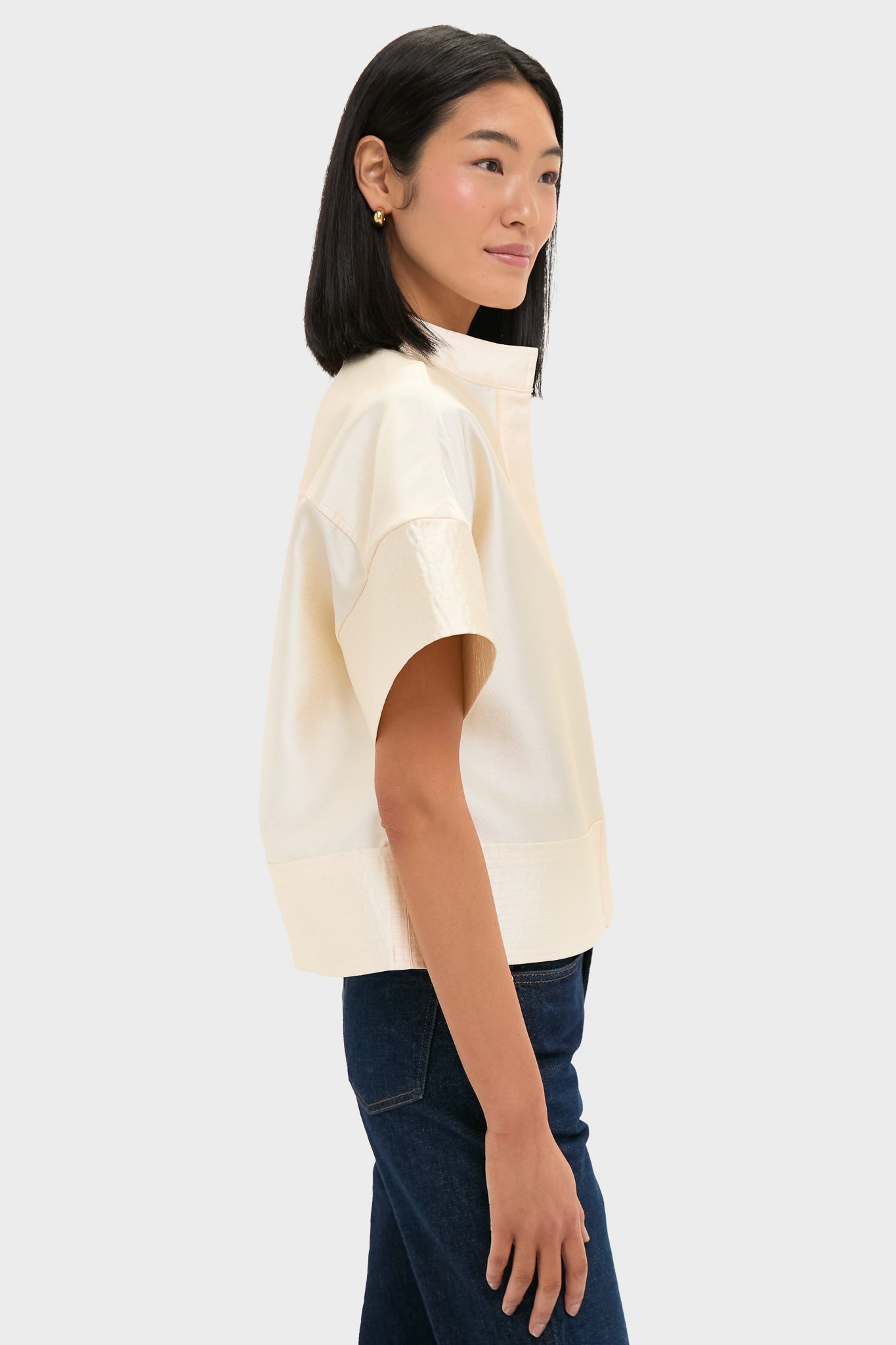 Winter White Dupioni Trapunto Stitch Sofia Shirt