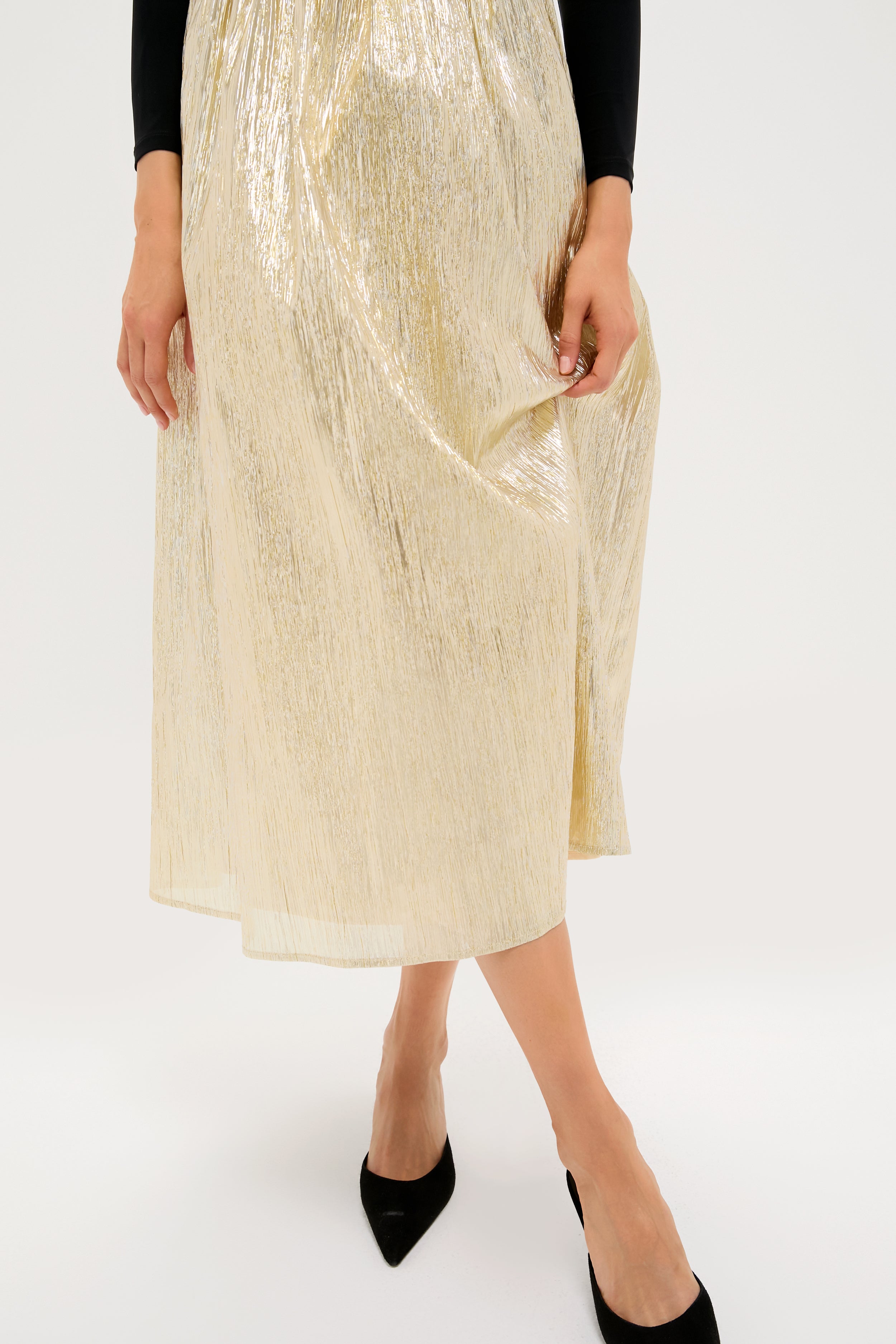 Gold Plisse & Black Mixed Media Schuyler Maxi Dress