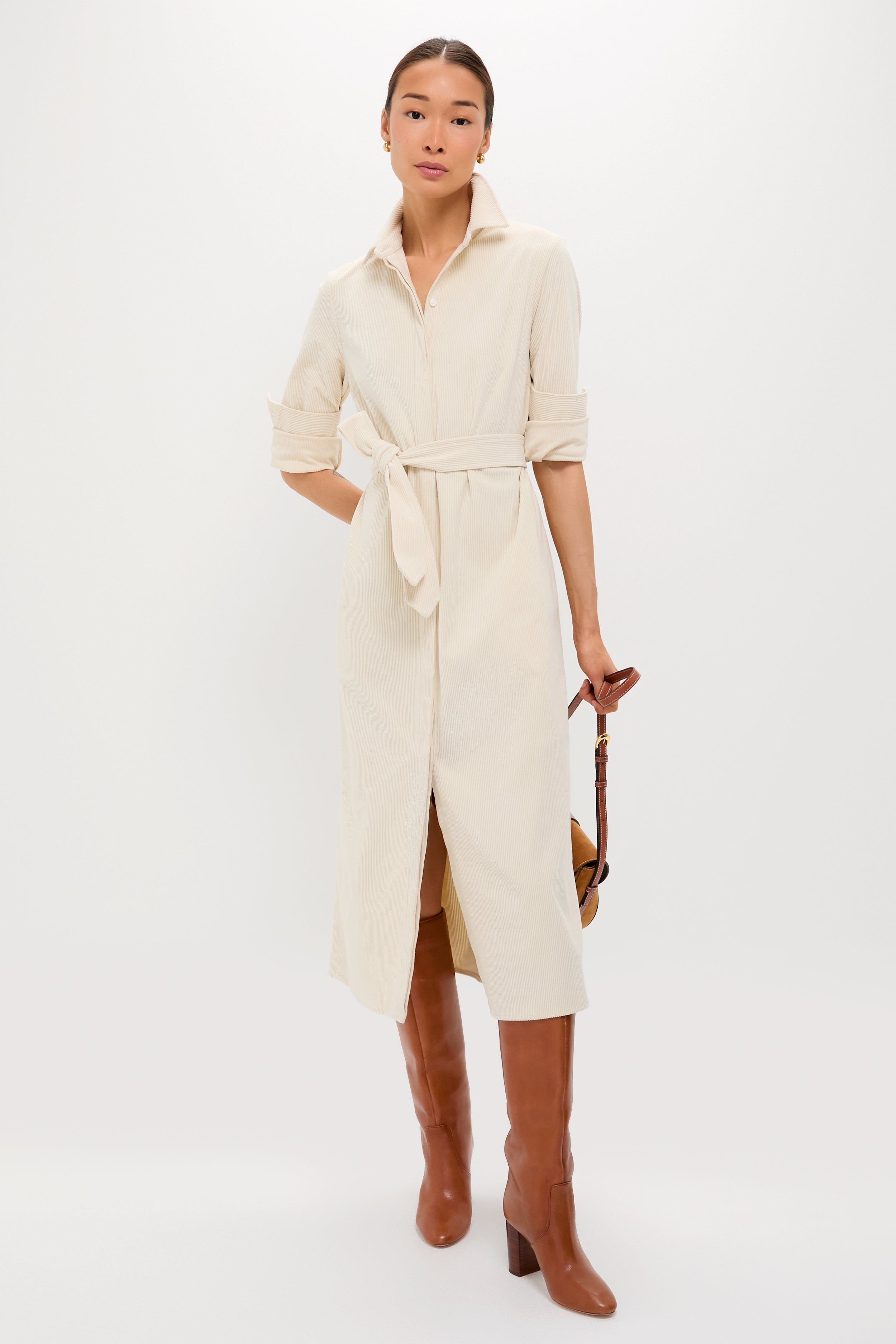 Cream Wide Wale Corduroy Tara Shirt Dress