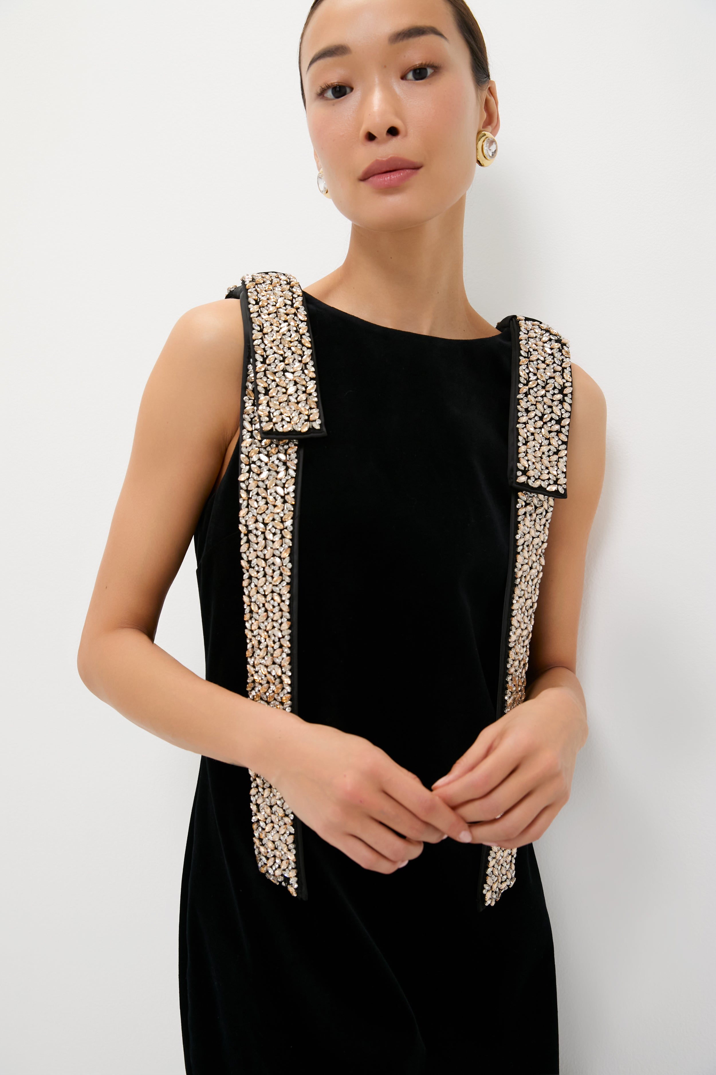 Black Velvet Embellished Viola Dress