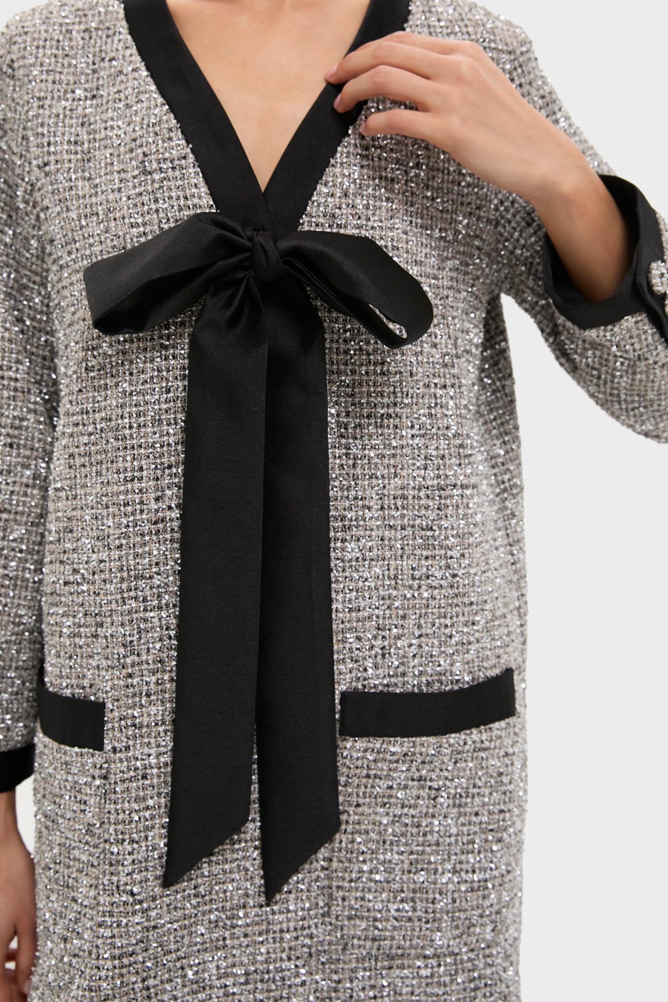 Silver Coco Tweed Bow Dress