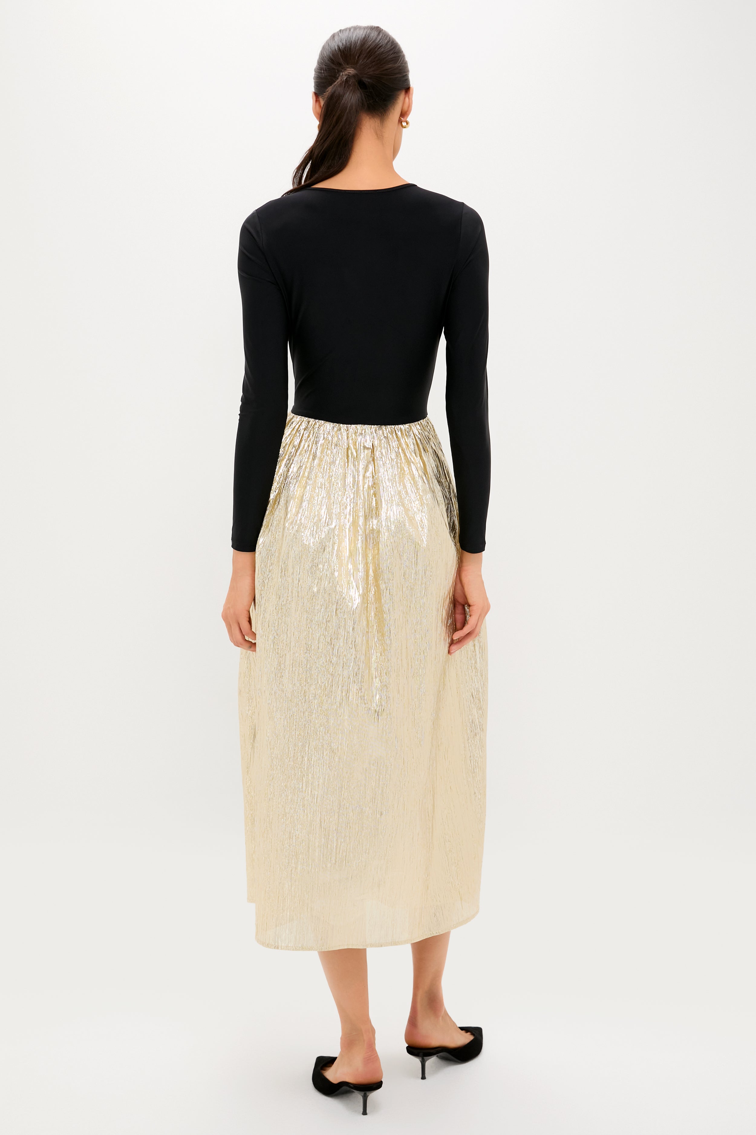 Gold Plisse & Black Mixed Media Schuyler Maxi Dress