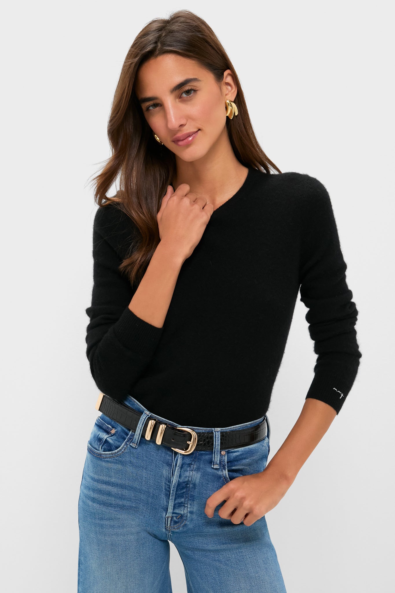 Black Cashmere Crewneck Sweater
