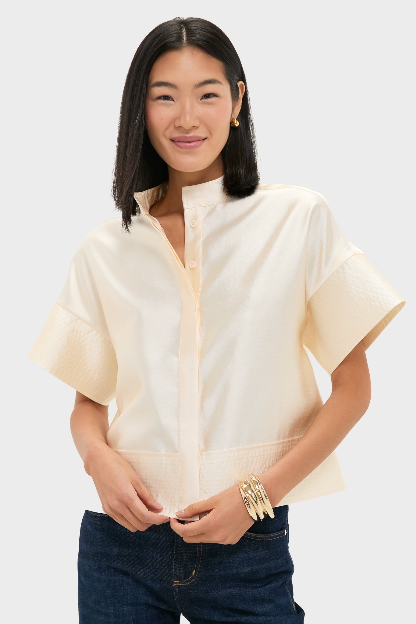 Winter White Dupioni Trapunto Stitch Sofia Shirt