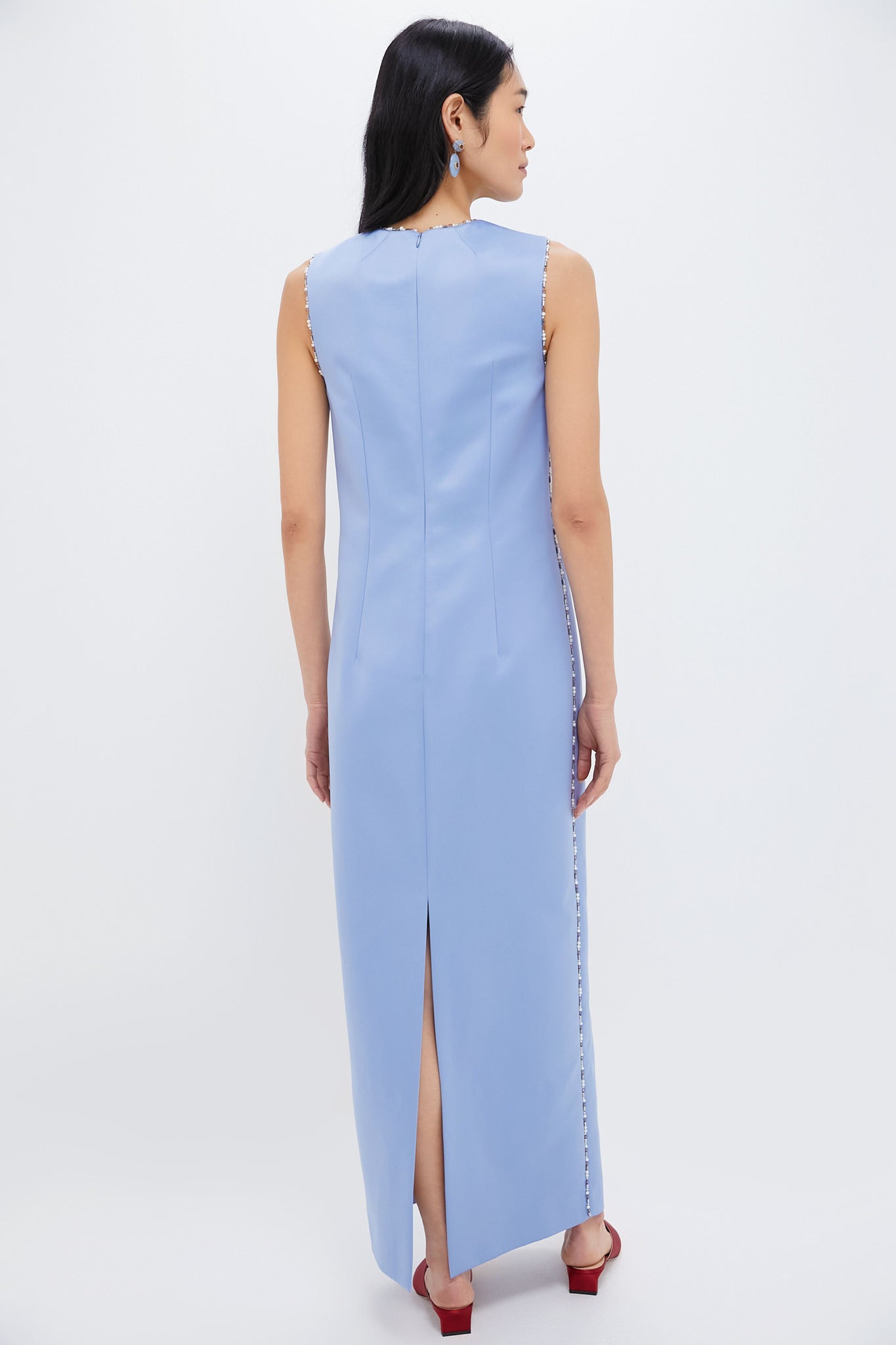 Baby Blue Amon Embroidered Doppio Satin Dress