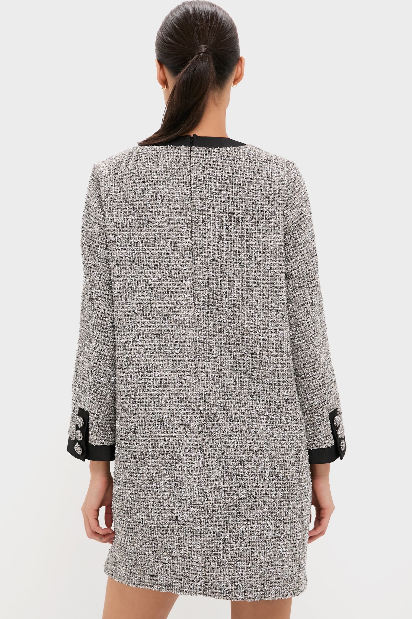 Silver Coco Tweed Bow Dress