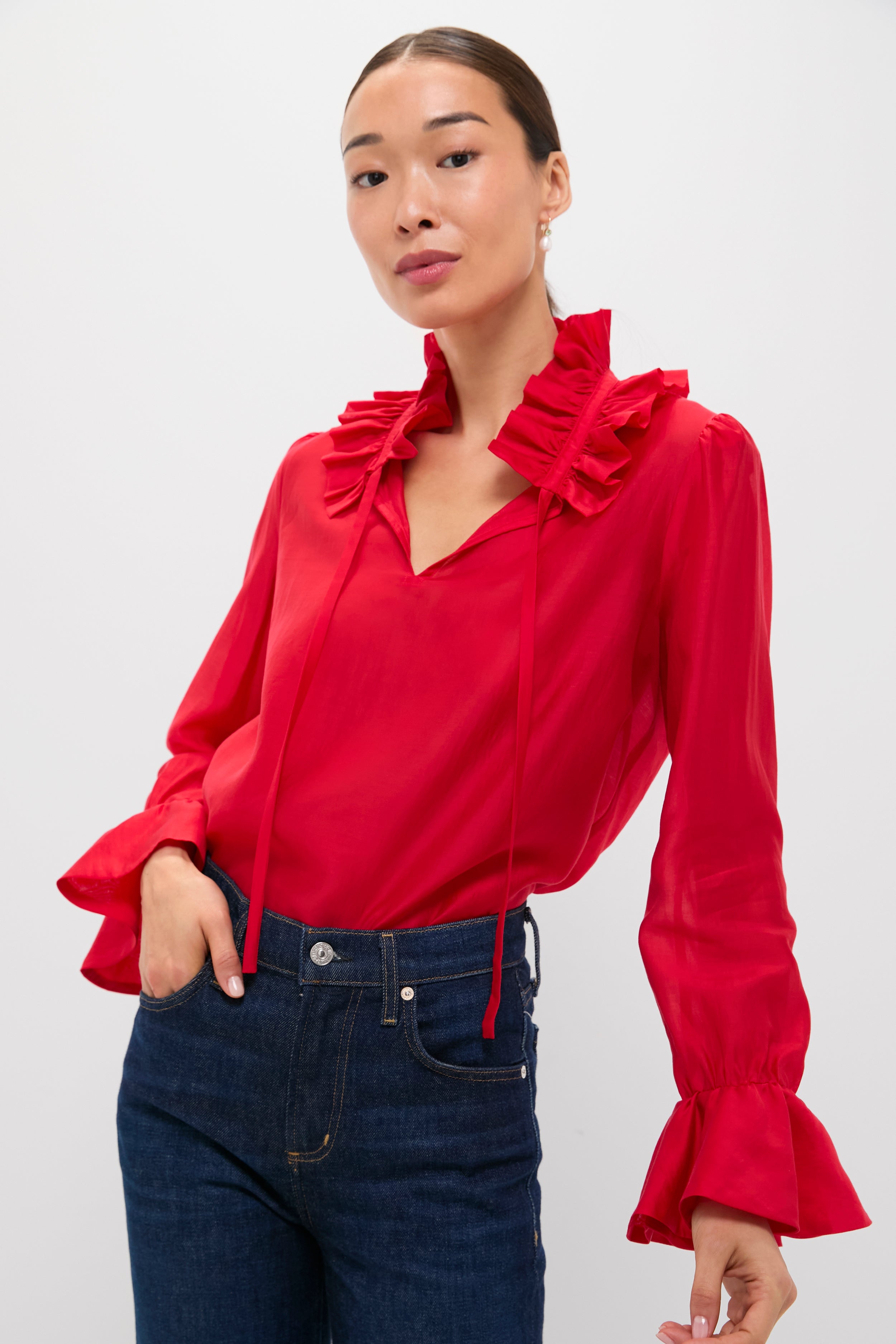Red Organza Bouvier Blouse