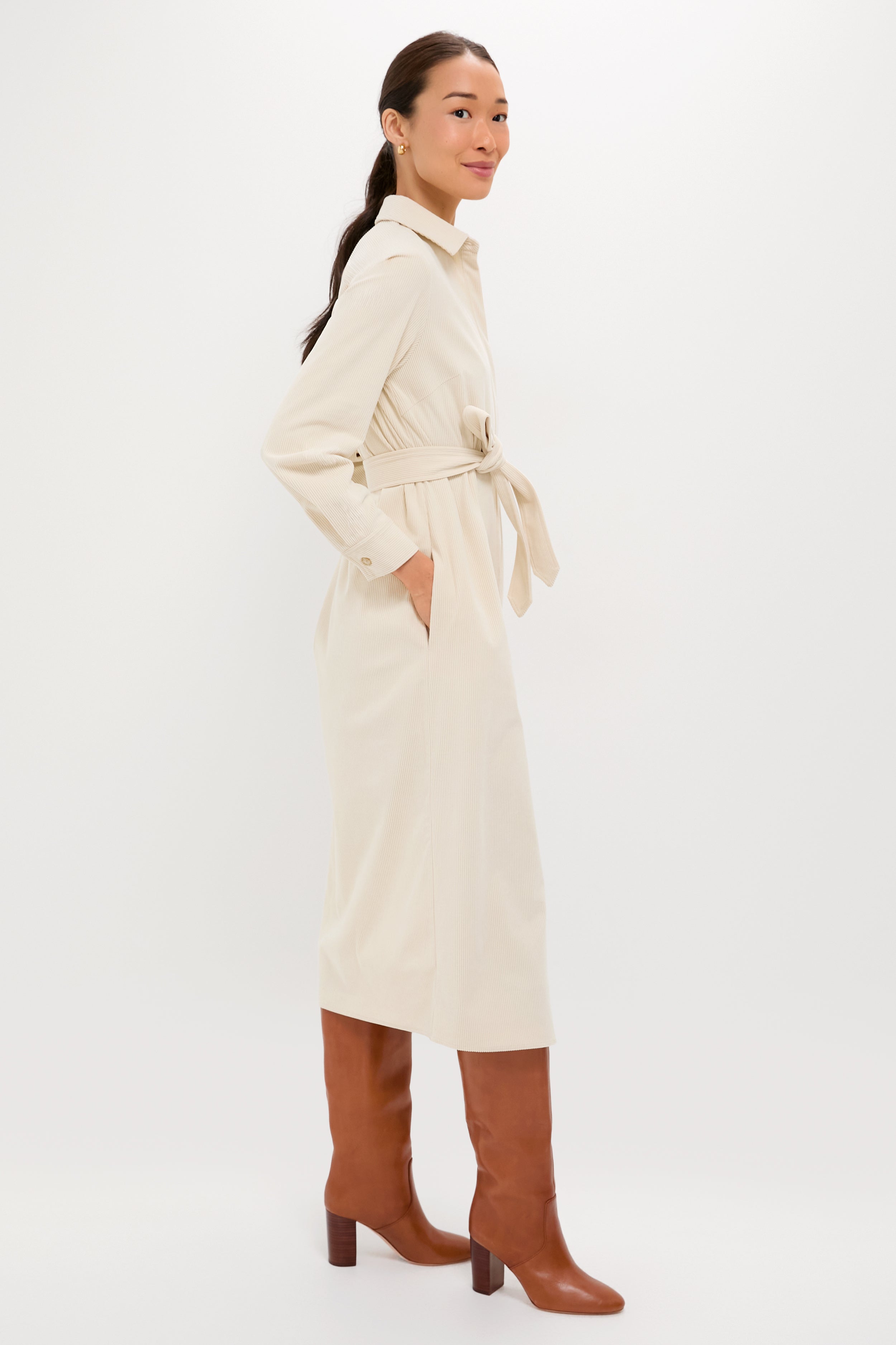 Cream Wide Wale Corduroy Tara Shirt Dress