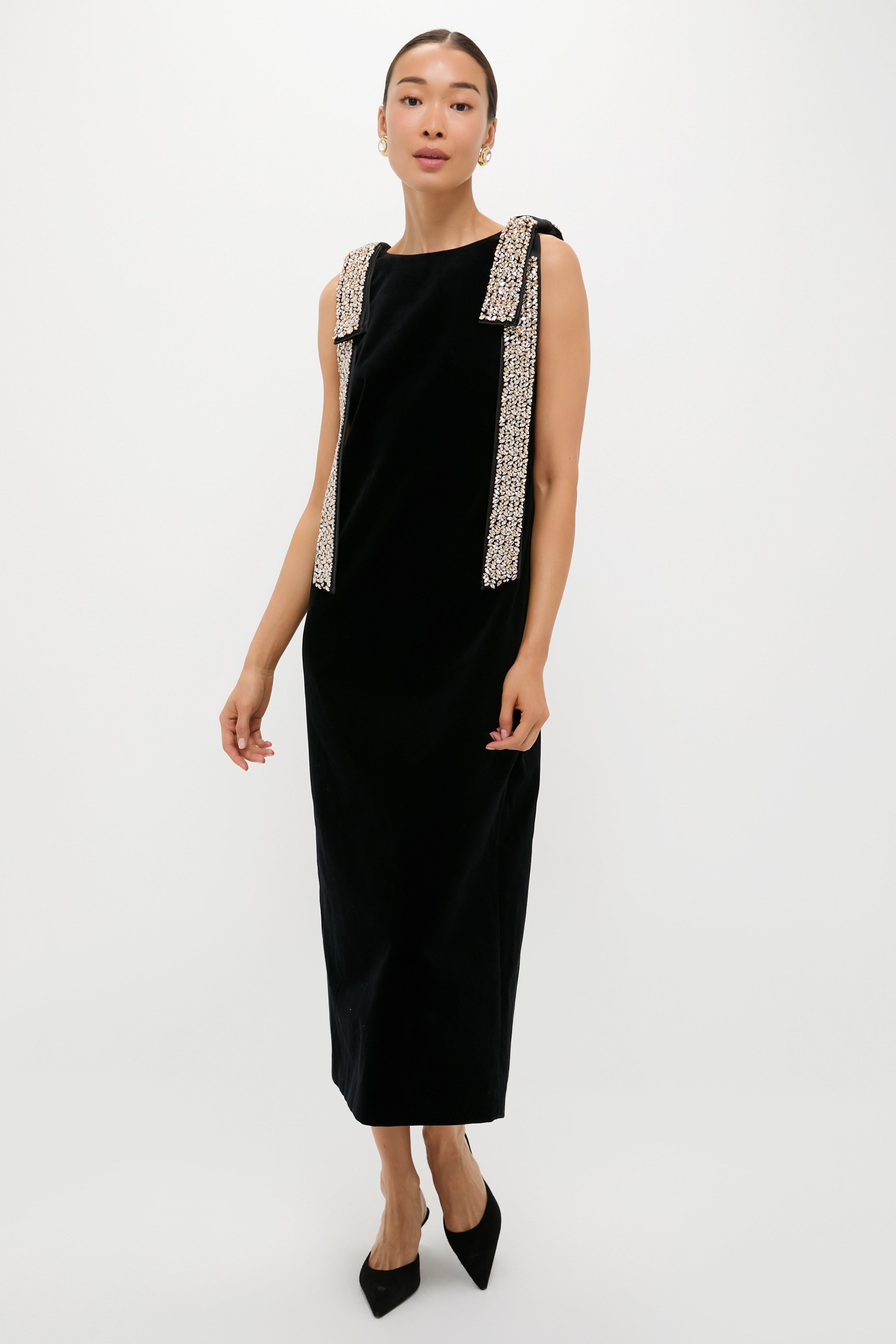 Black Velvet Embellished Viola Dress