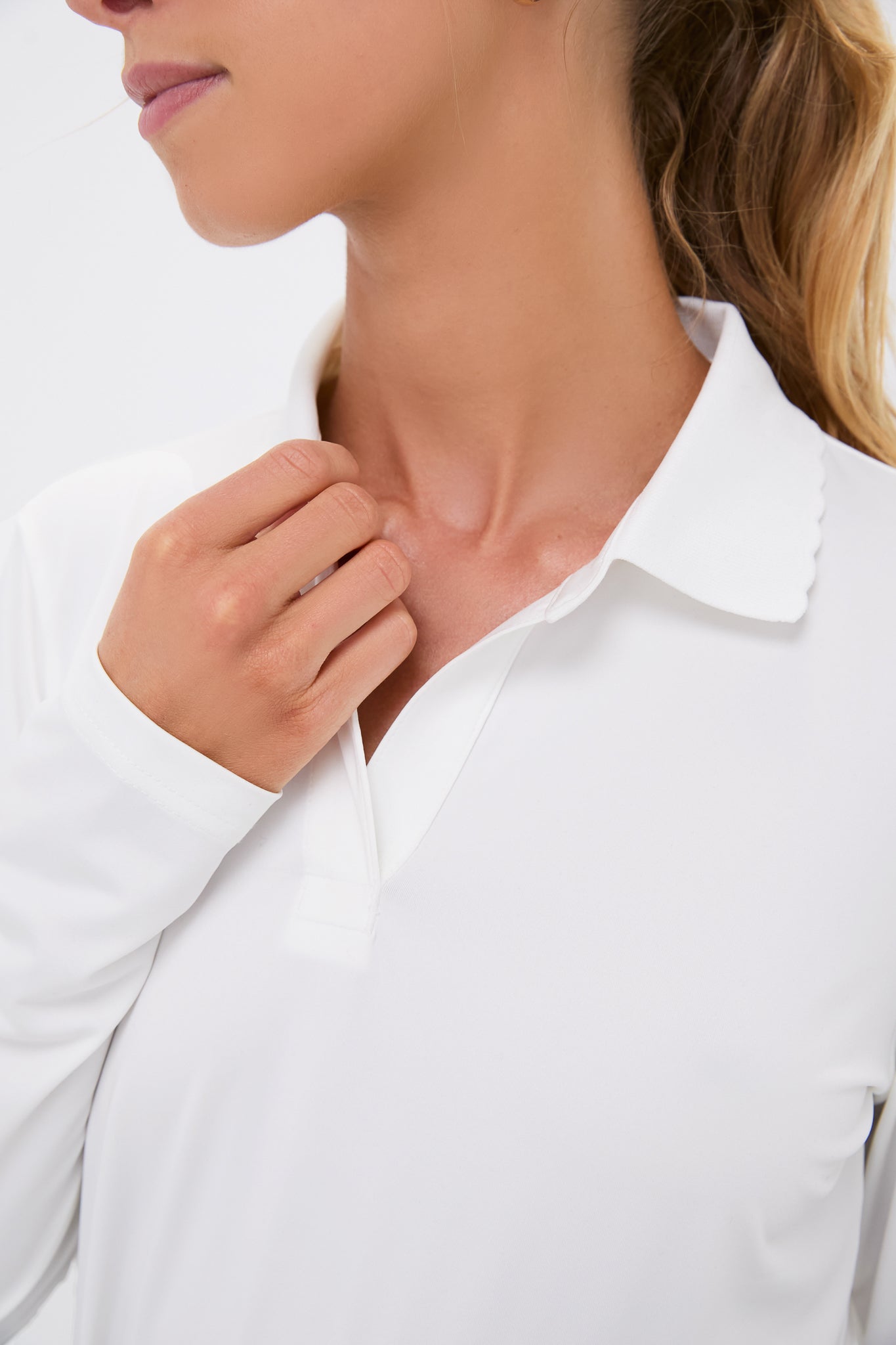 White Long Sleeve Performance Jersey Caroline Polo