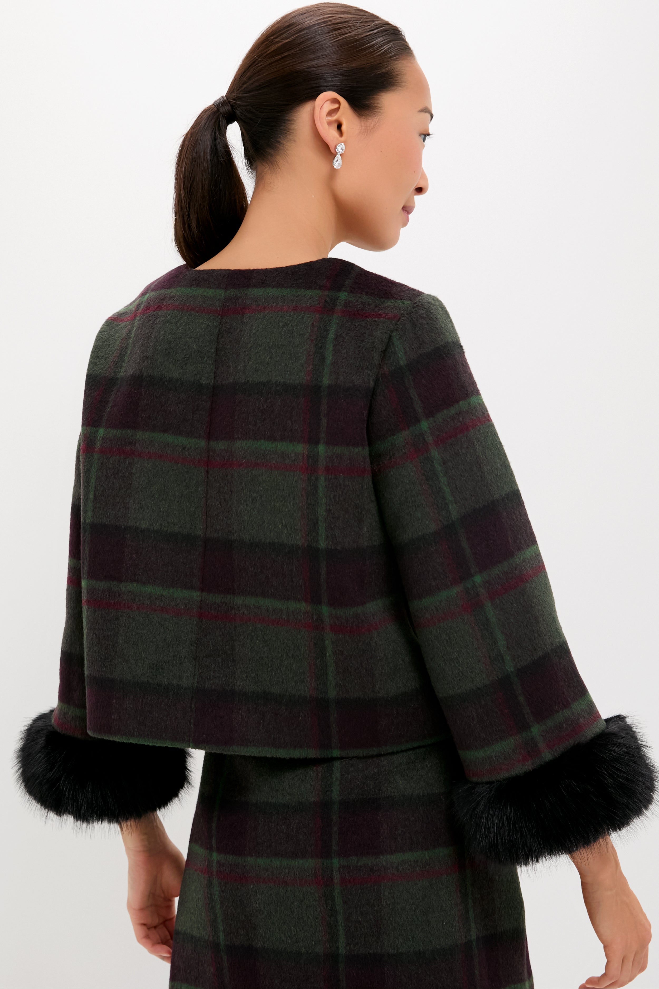 Forest Plaid Wool Fur Cuff Maxine Jacket