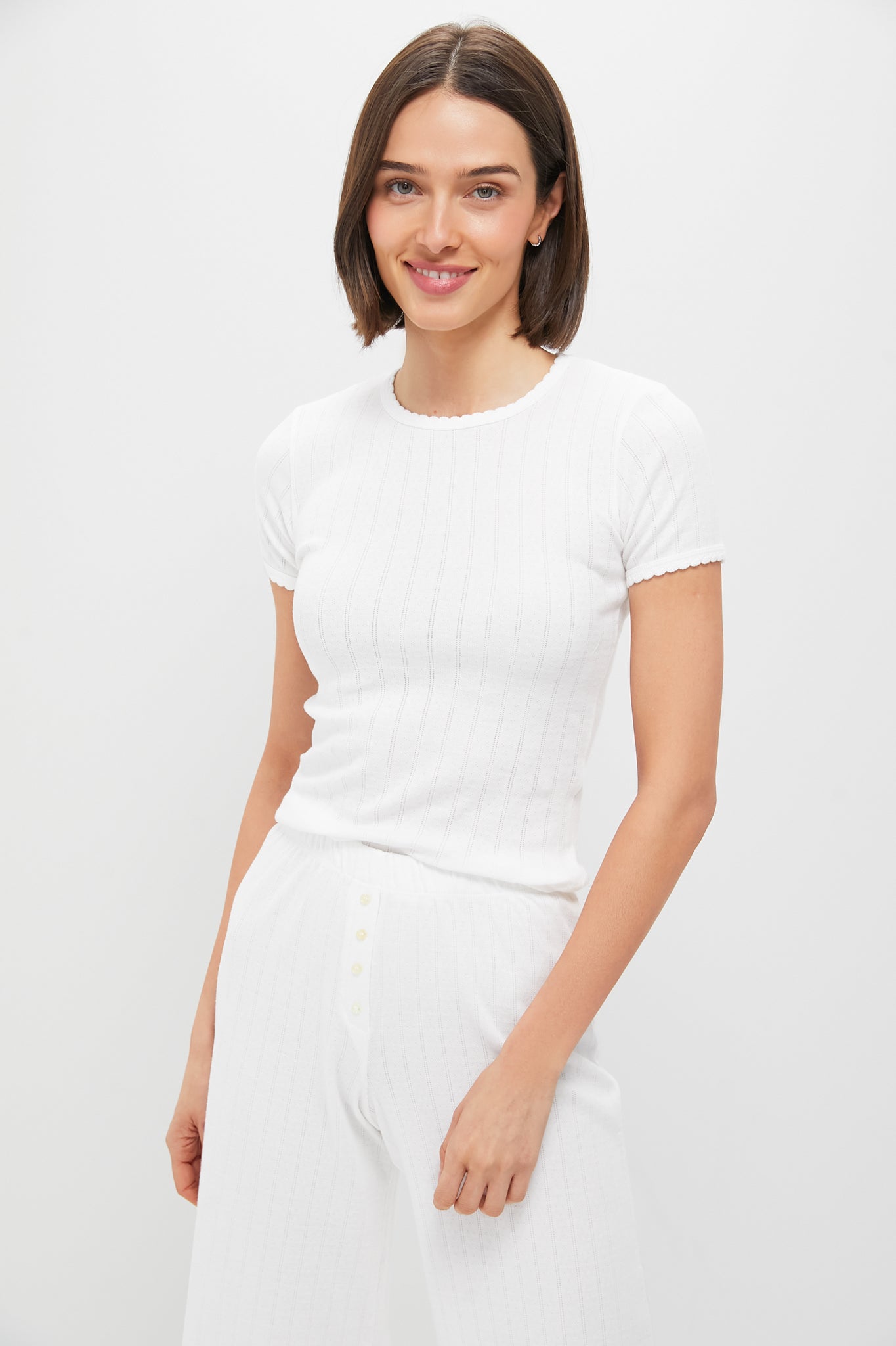 White Pointelle Slim Fit Tee