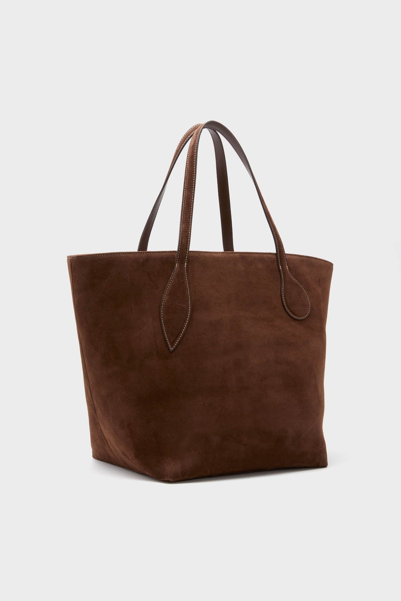 Classic Dark Brown Suede Large Sprout Tote with effortless style, featuring a snap button closure and internal zip pocket, perfect for fun, high-end getaways.