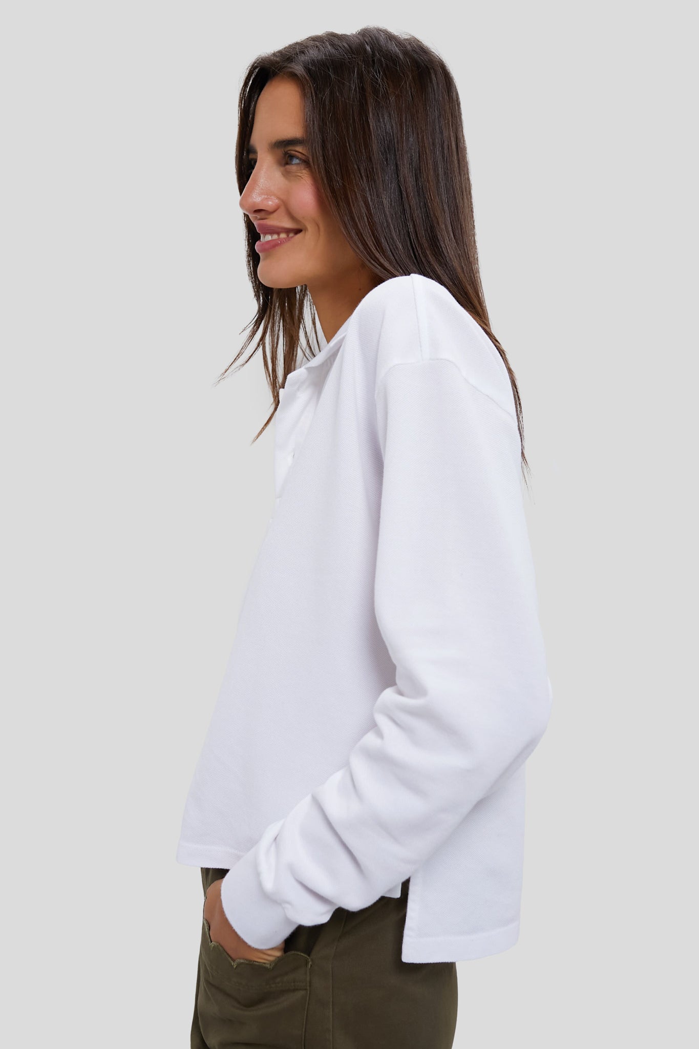 White Long Sleeve Pique Holmes Boyfriend Polo