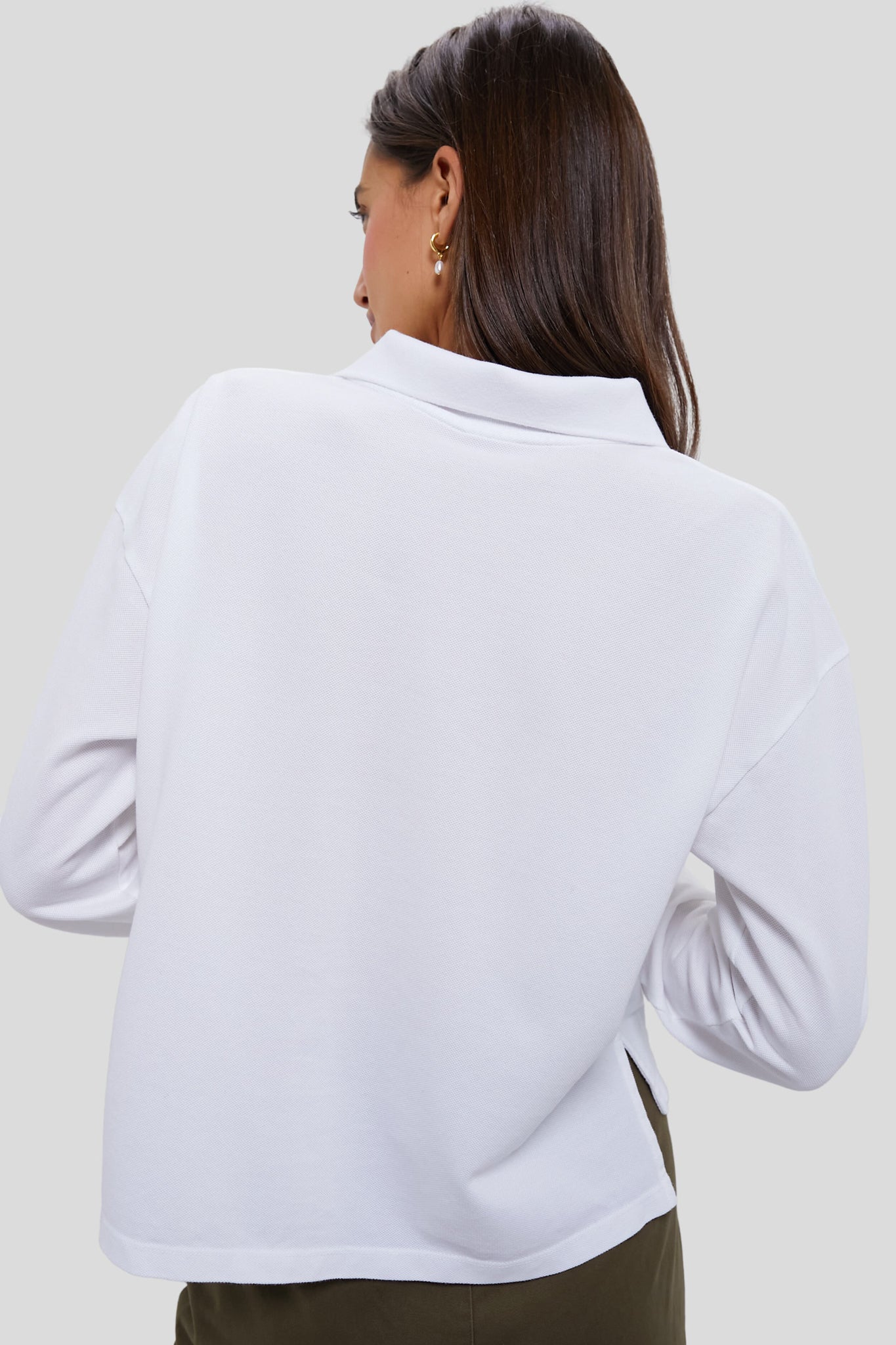 White Long Sleeve Pique Holmes Boyfriend Polo