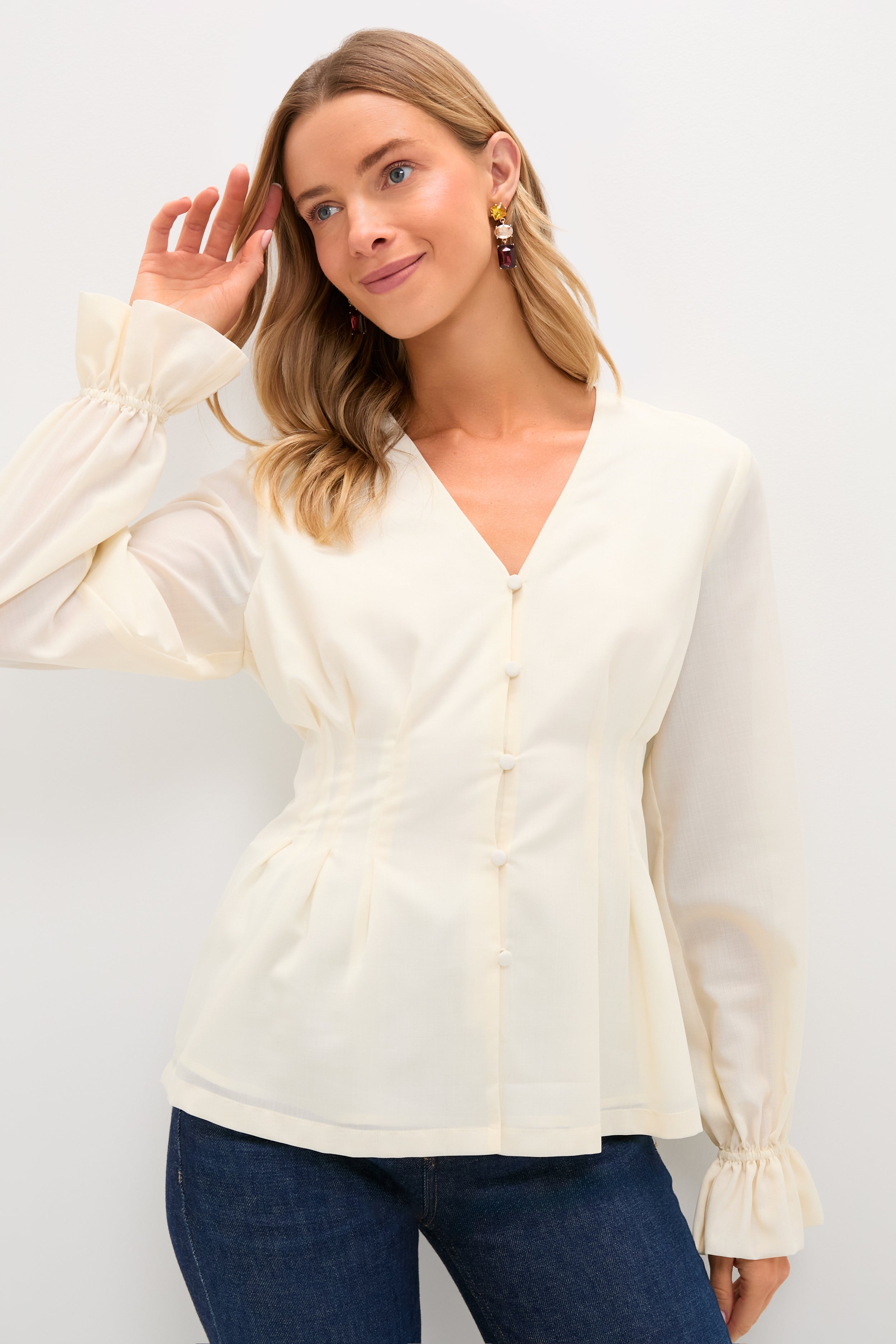 Ivory Wool Chiffon Madison Blouse
